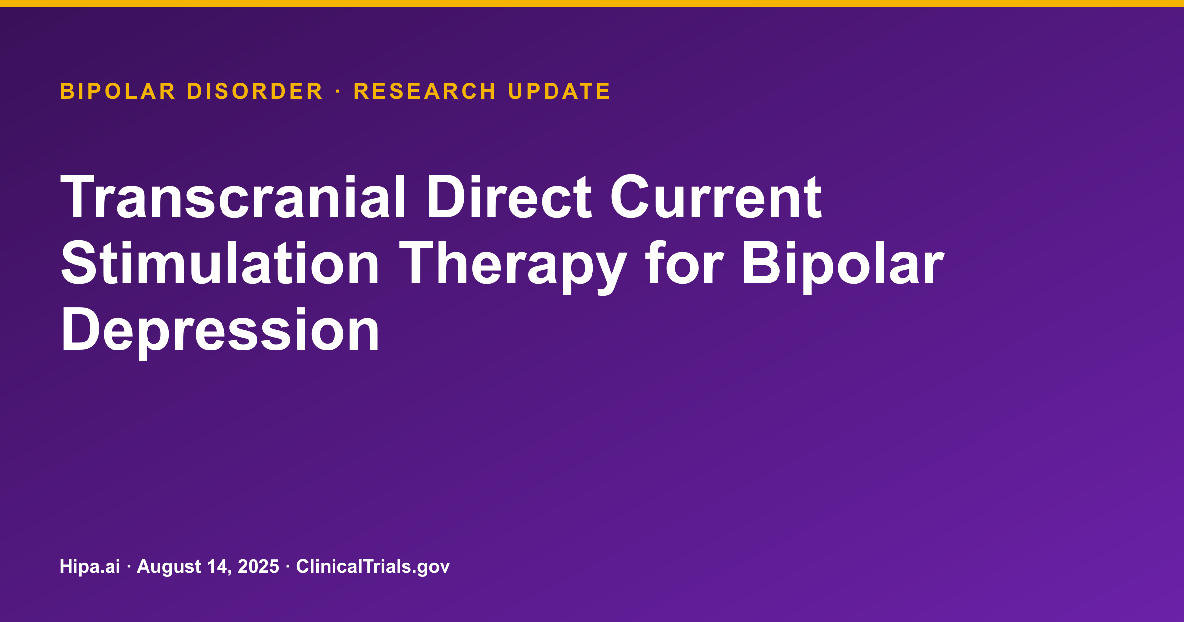Bipolar Depression: tDCS Therapy Shows Clinical Response in 34 Participants — research update card