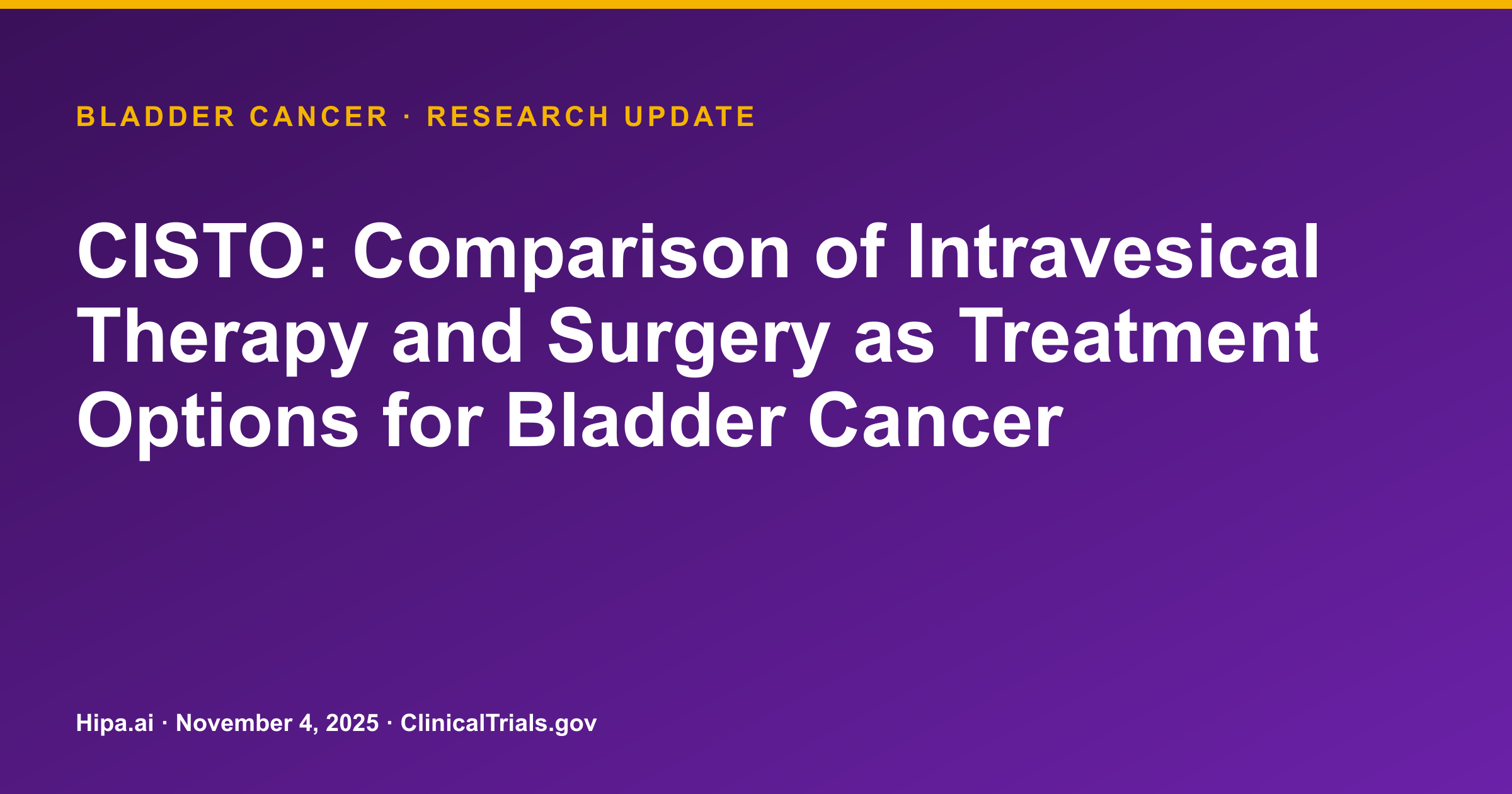 Bladder Cancer: CISTO Trial Posts Quality of Life Outcomes for Treatment Options — research update card