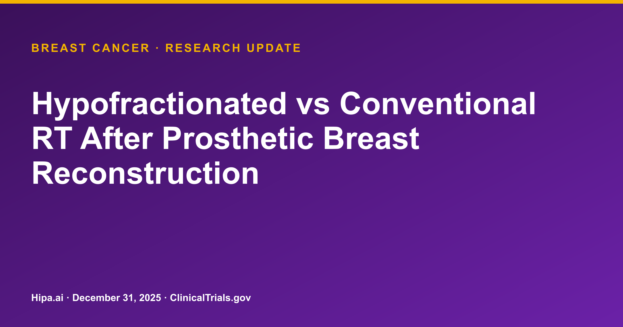 Breast Cancer: Hypofractionated RT Trial Reaches Primary Completion — research update card