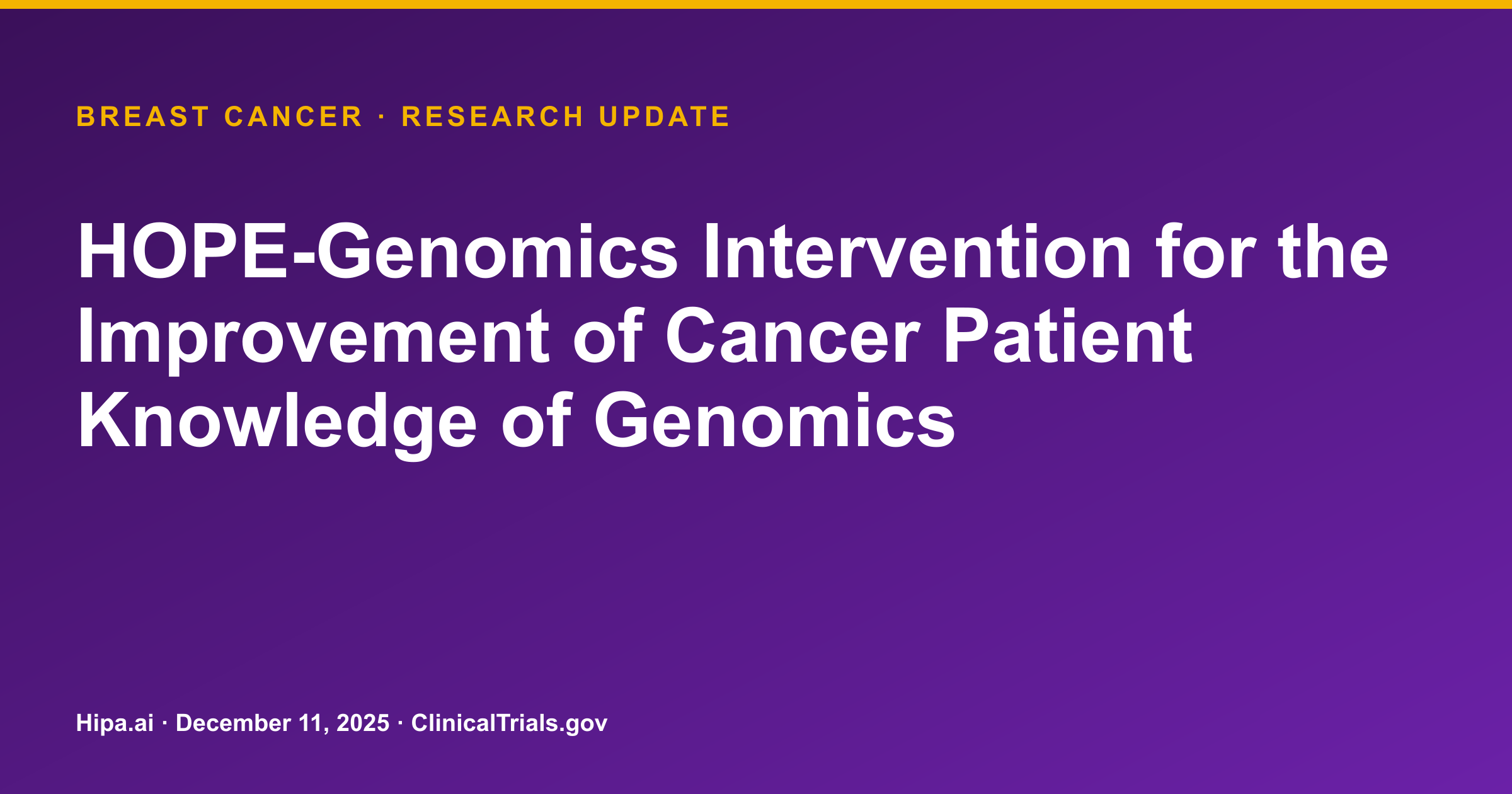 HOPE-Genomics Trial Results Posted for Cancer Patient Education — research update card