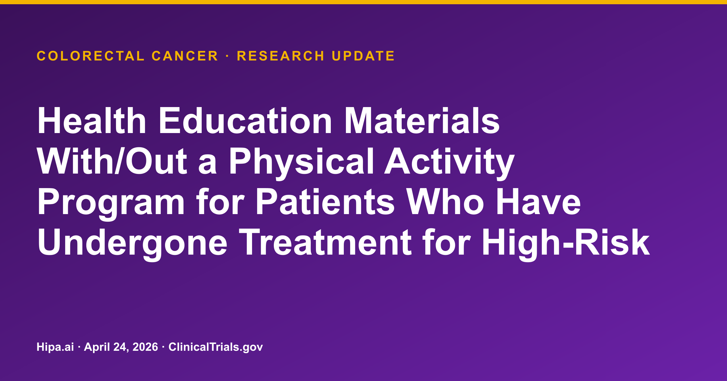 Colorectal Cancer: Physical Activity Program Improves Survival — research update card