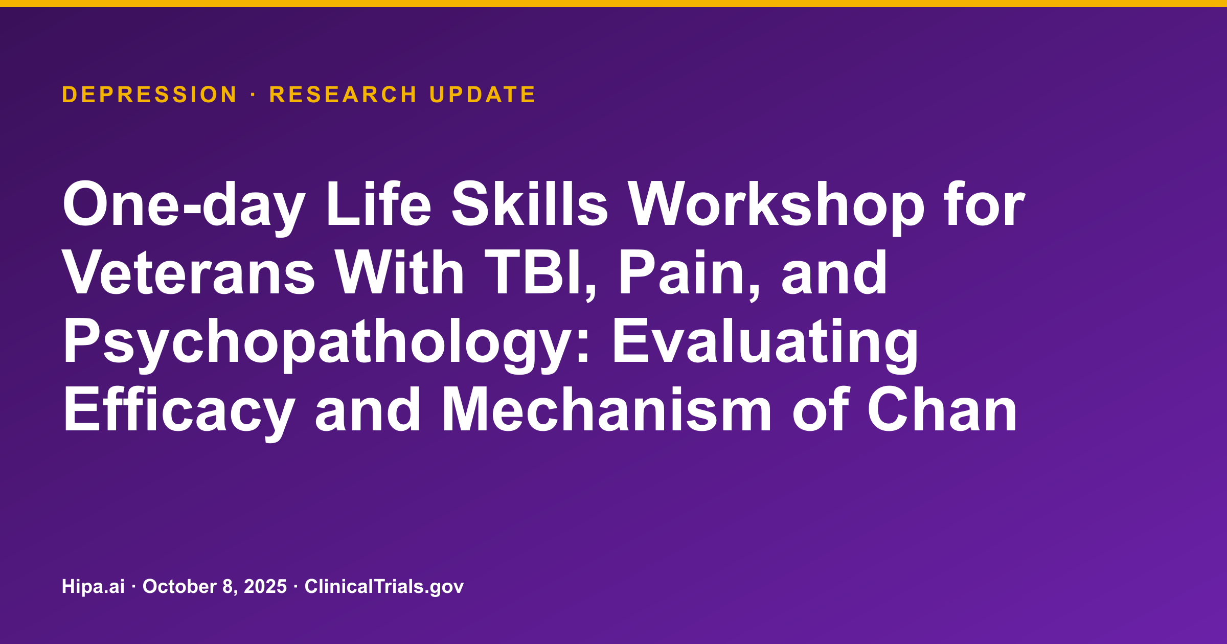 Depression: One-day Life Skills Workshop Results Posted for Veterans — research update card