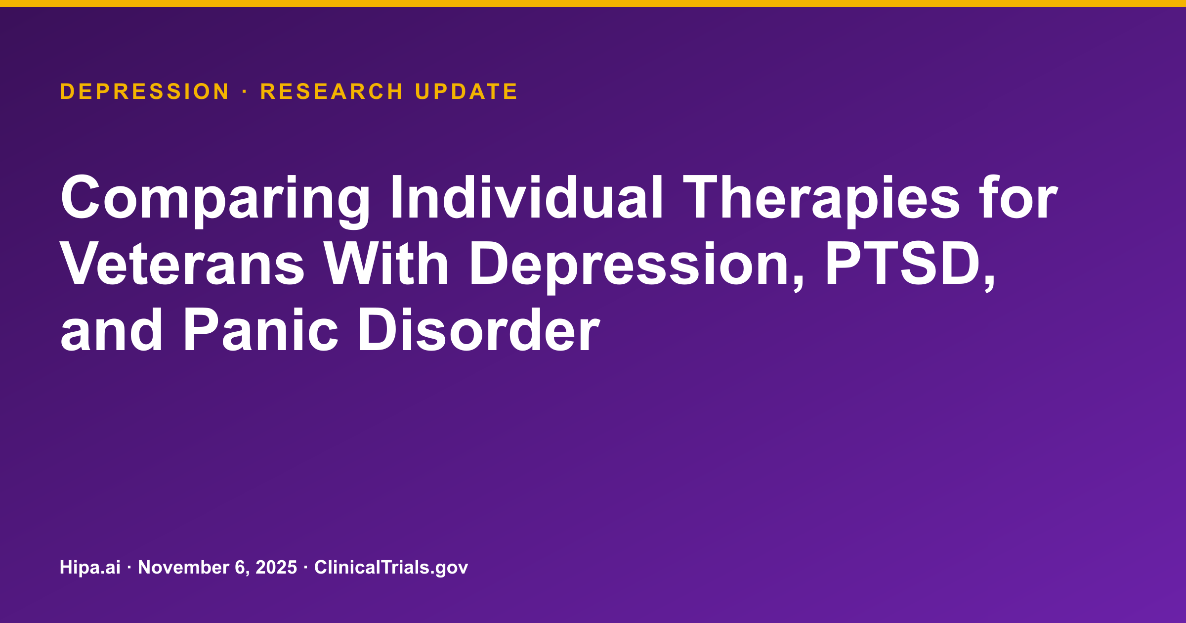 Depression, PTSD: Transdiagnostic vs. Disorder-Specific Therapy Results Posted — research update card