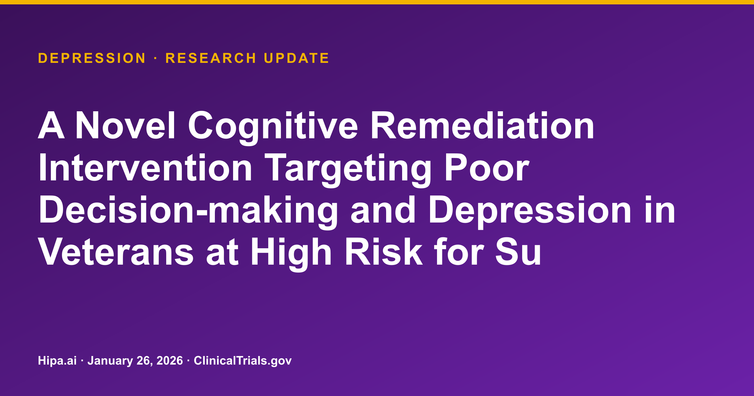 Depression Trial Reports 7.1-Point MADRS Score Change (p=0.05) — research update card
