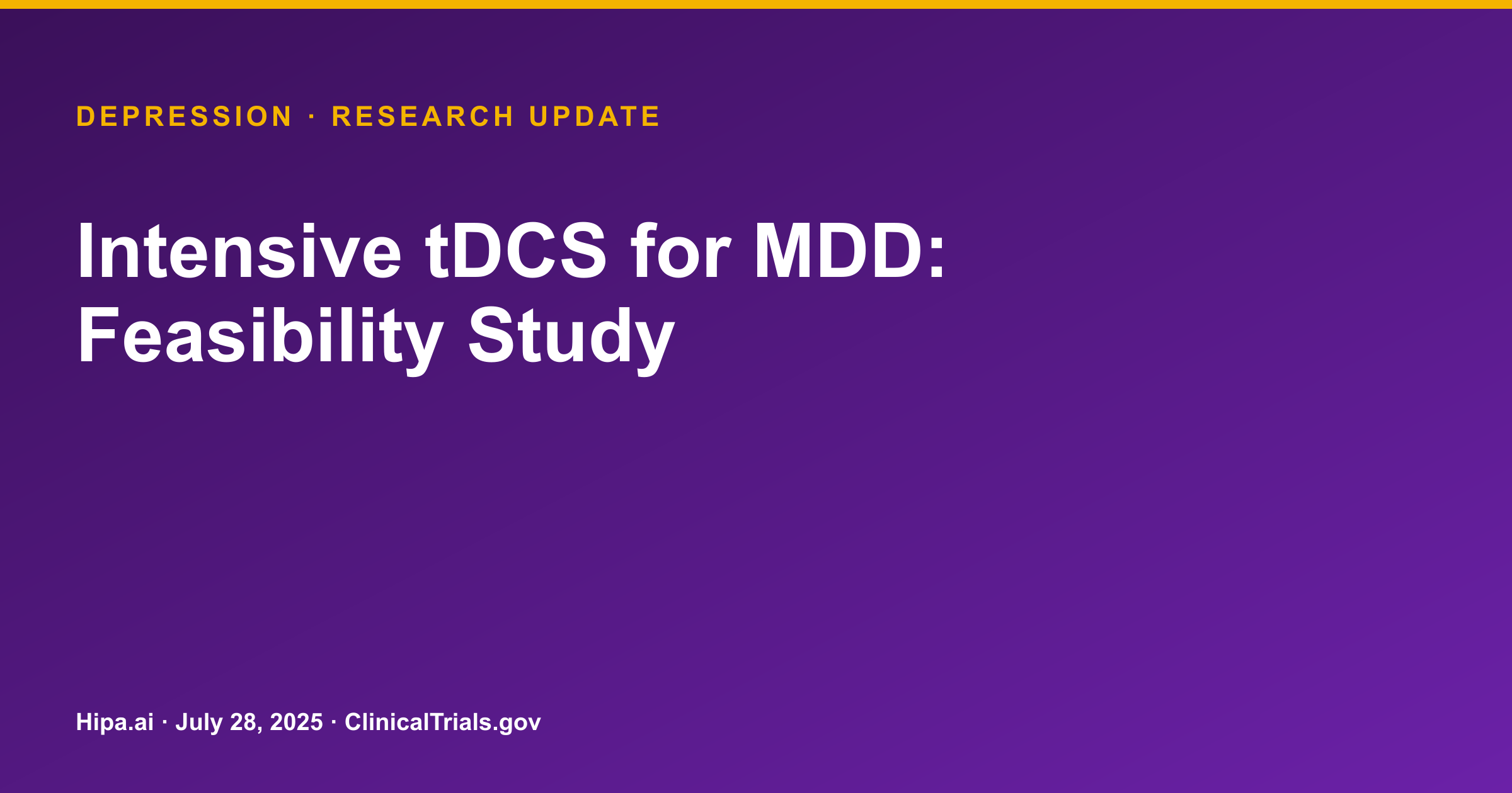 Depression: Intensive tDCS Feasibility Study Reports Symptom Reduction — research update card