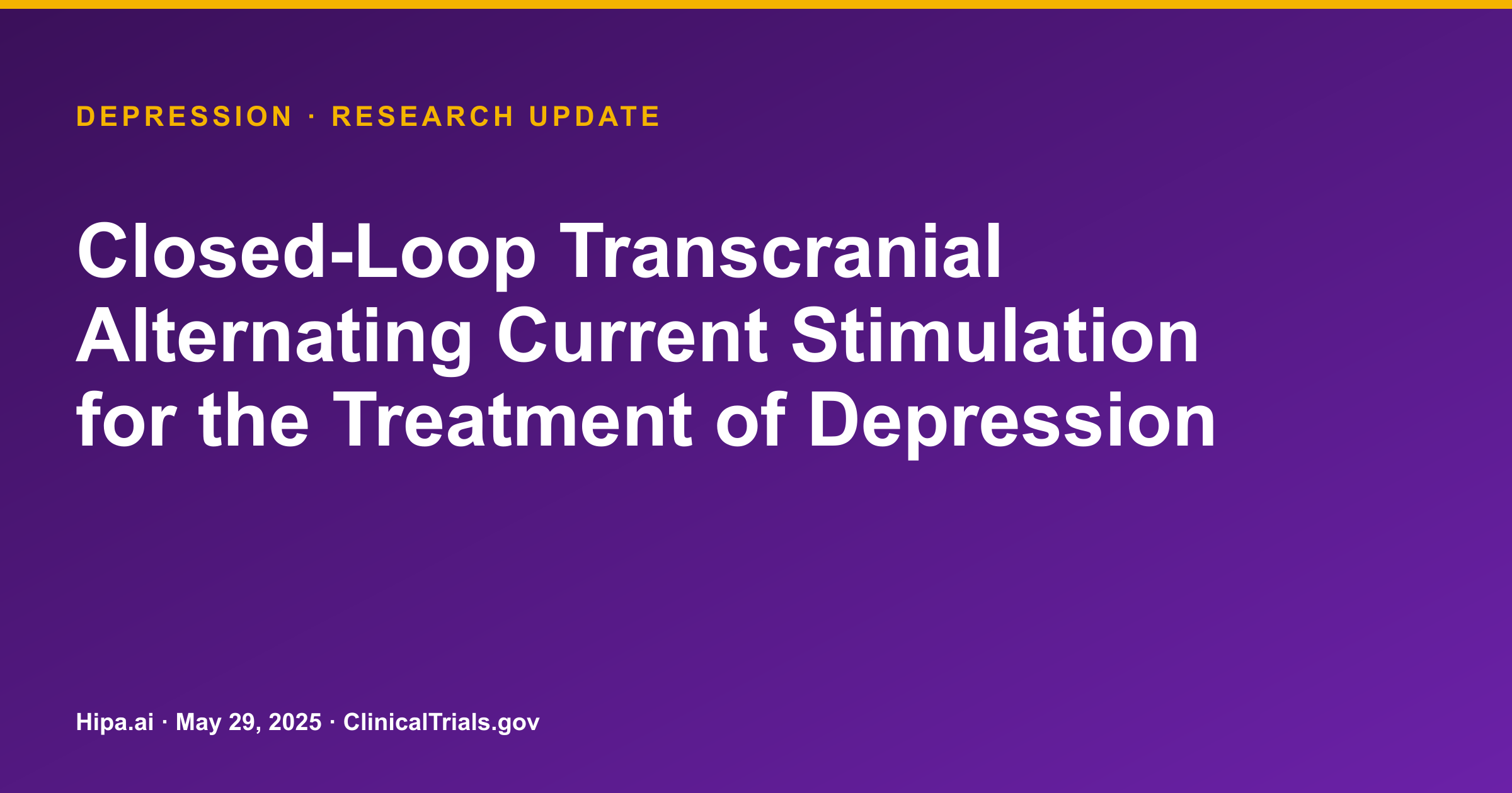 Depression: Closed-Loop tACS Shows Significant Symptom Reduction — research update card