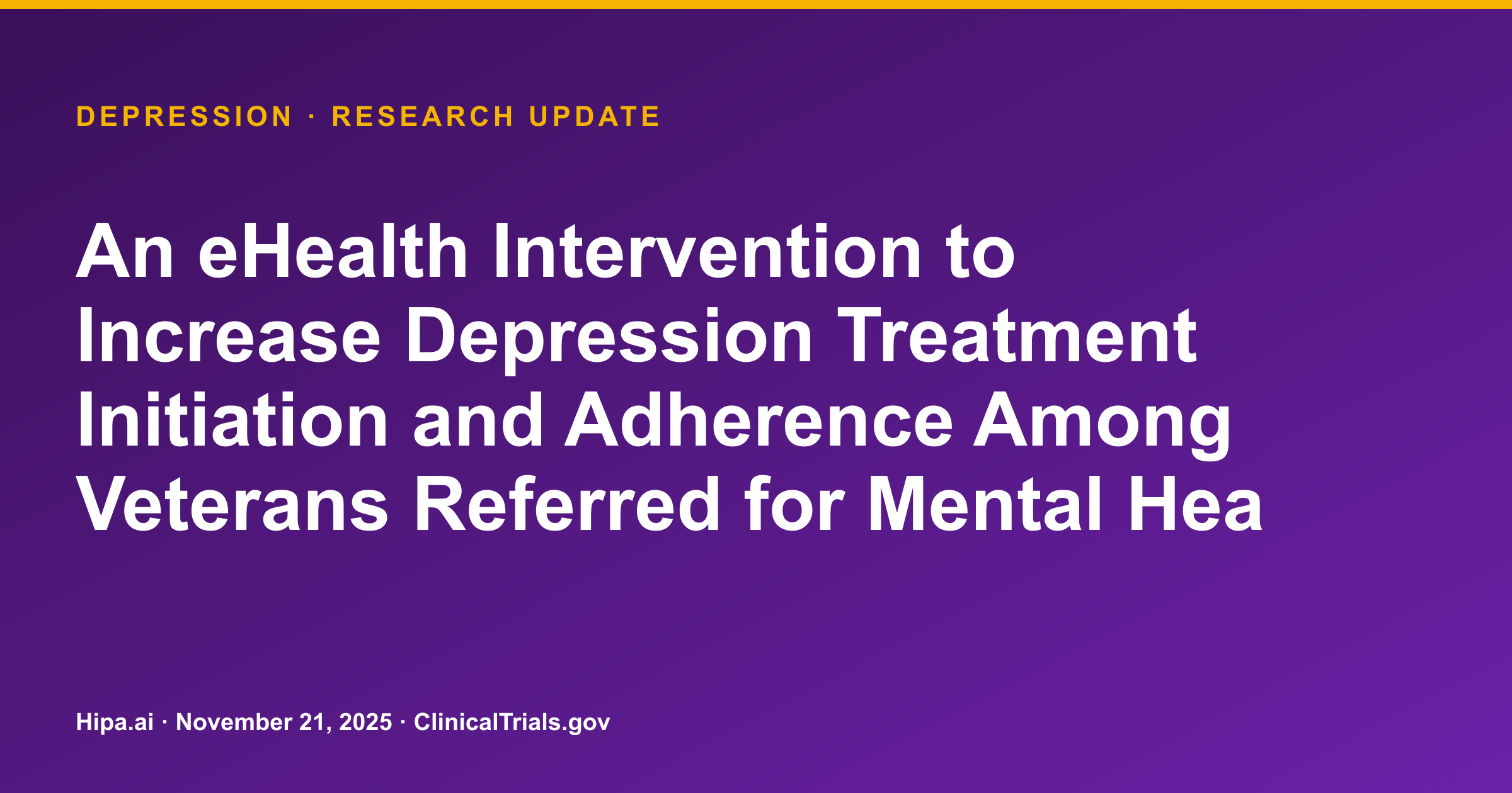 Depression eHealth Intervention: Results Posted for Veteran Engagement Study — research update card