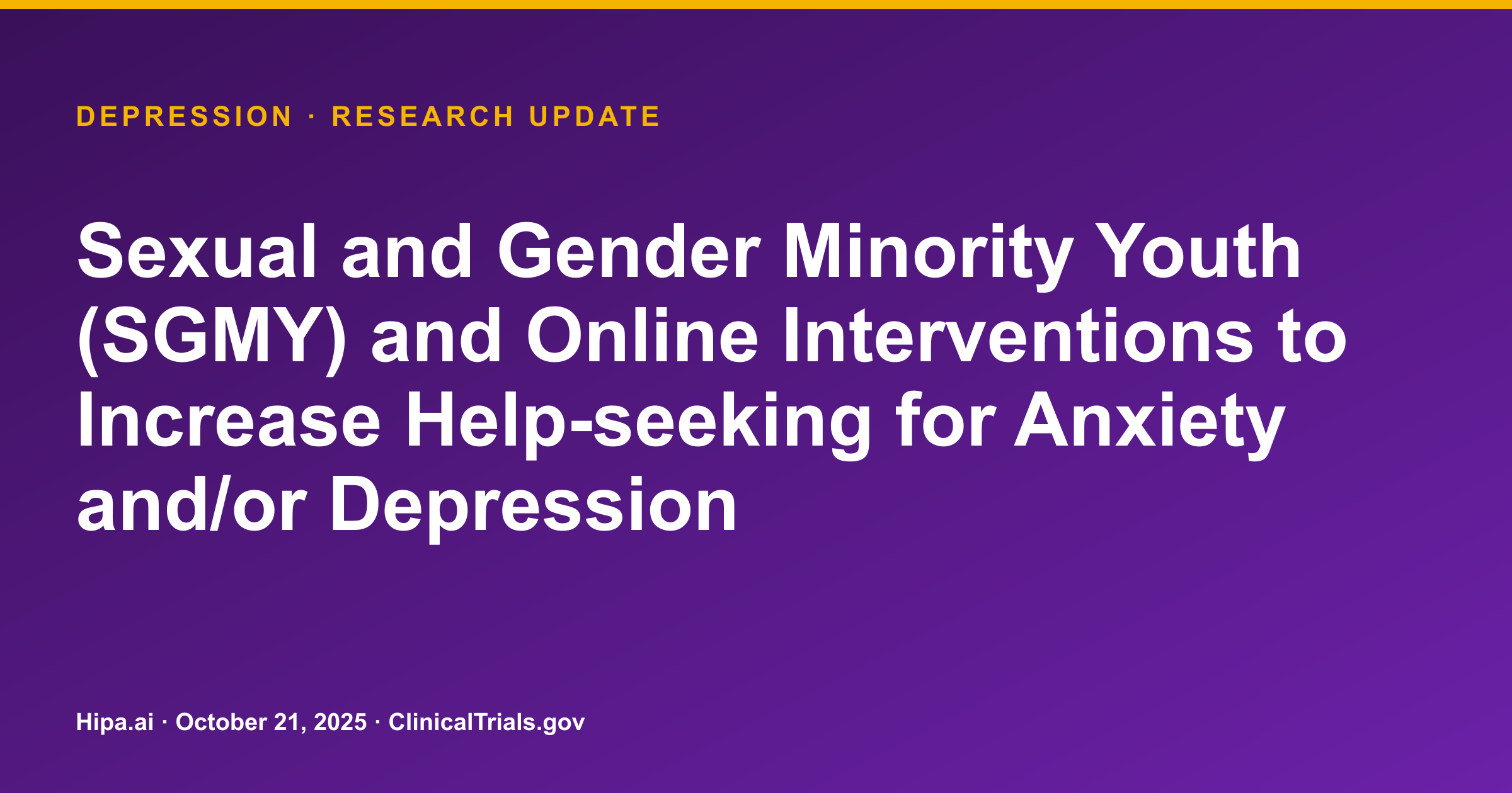 Online Help-Seeking Tools for SGMY with Depression Show Feasibility; One… — research update card