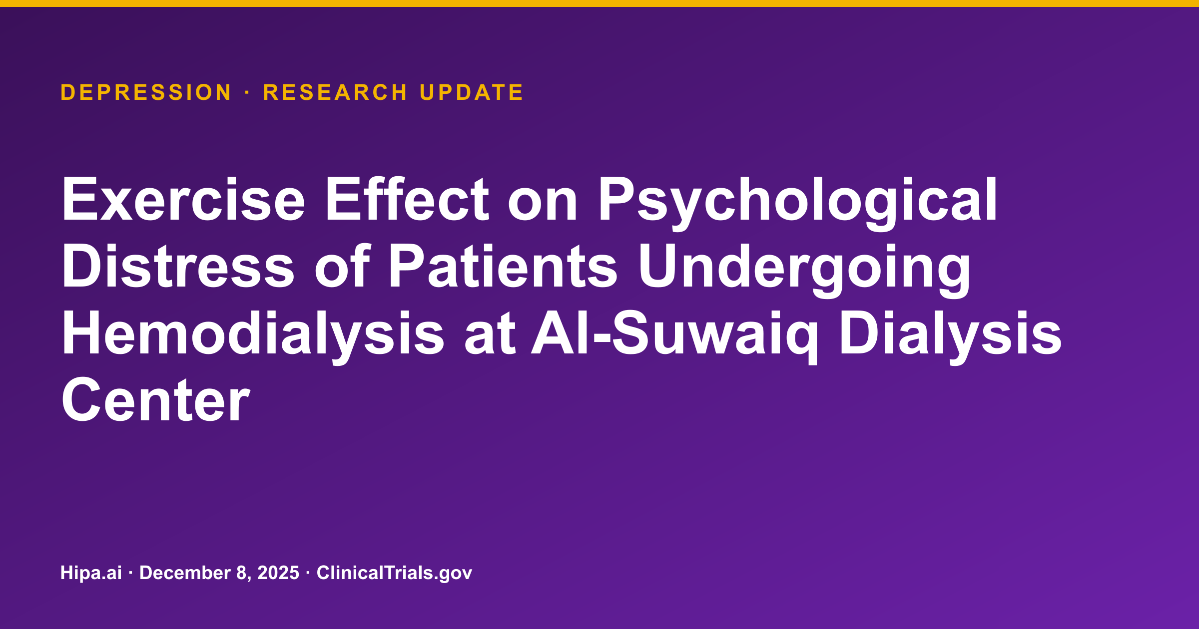 Depression: Exercise Reduced Scores in Hemodialysis Patients — research update card