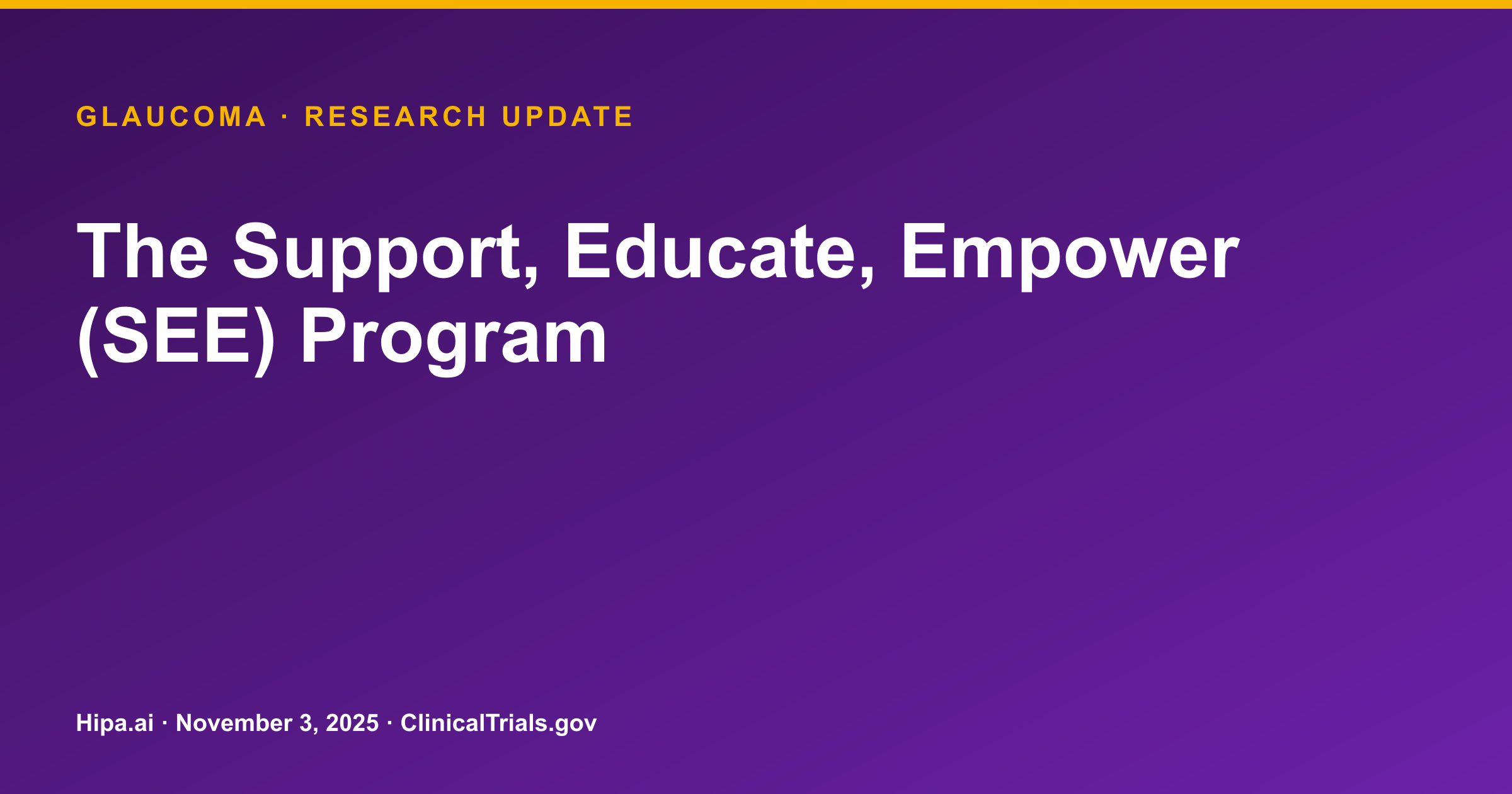 Glaucoma: SEE Program Improves Eye Drop Adherence by 19.6 Percentage Points — research update card