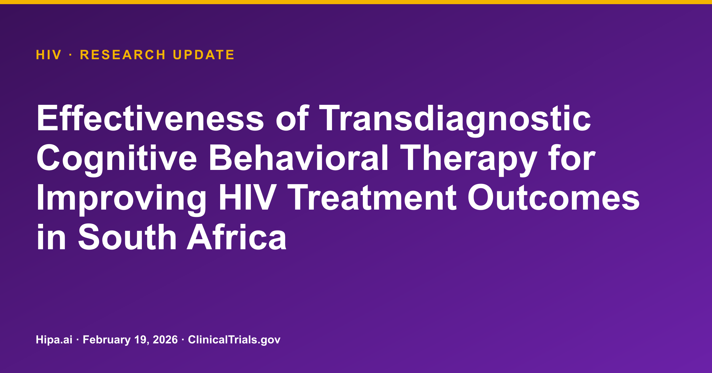 HIV: Transdiagnostic CBT Trial Results Posted for Treatment Outcomes — research update card