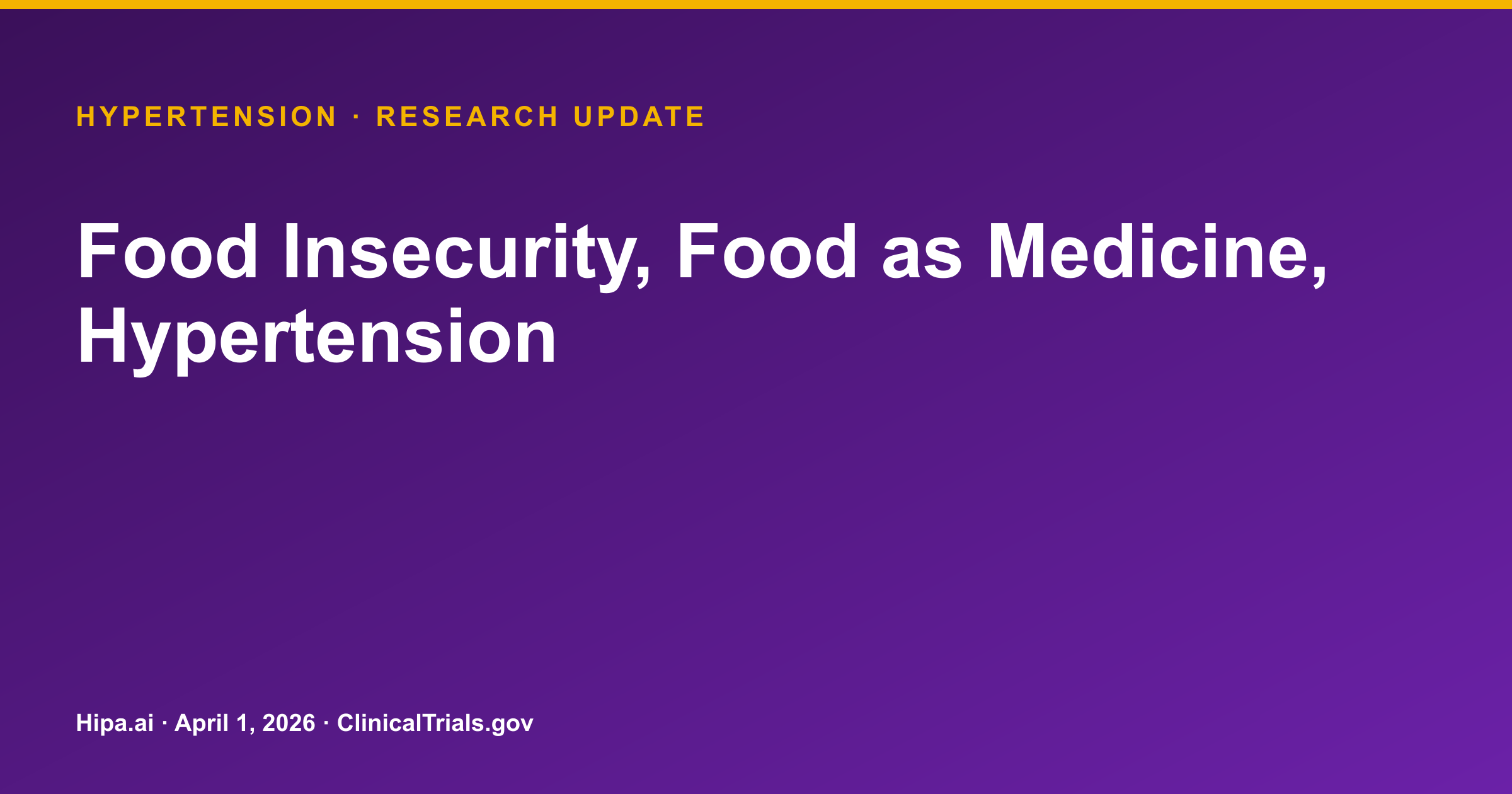 Hypertension: Food as Medicine Programs Show Varied Blood Pressure Changes — research update card