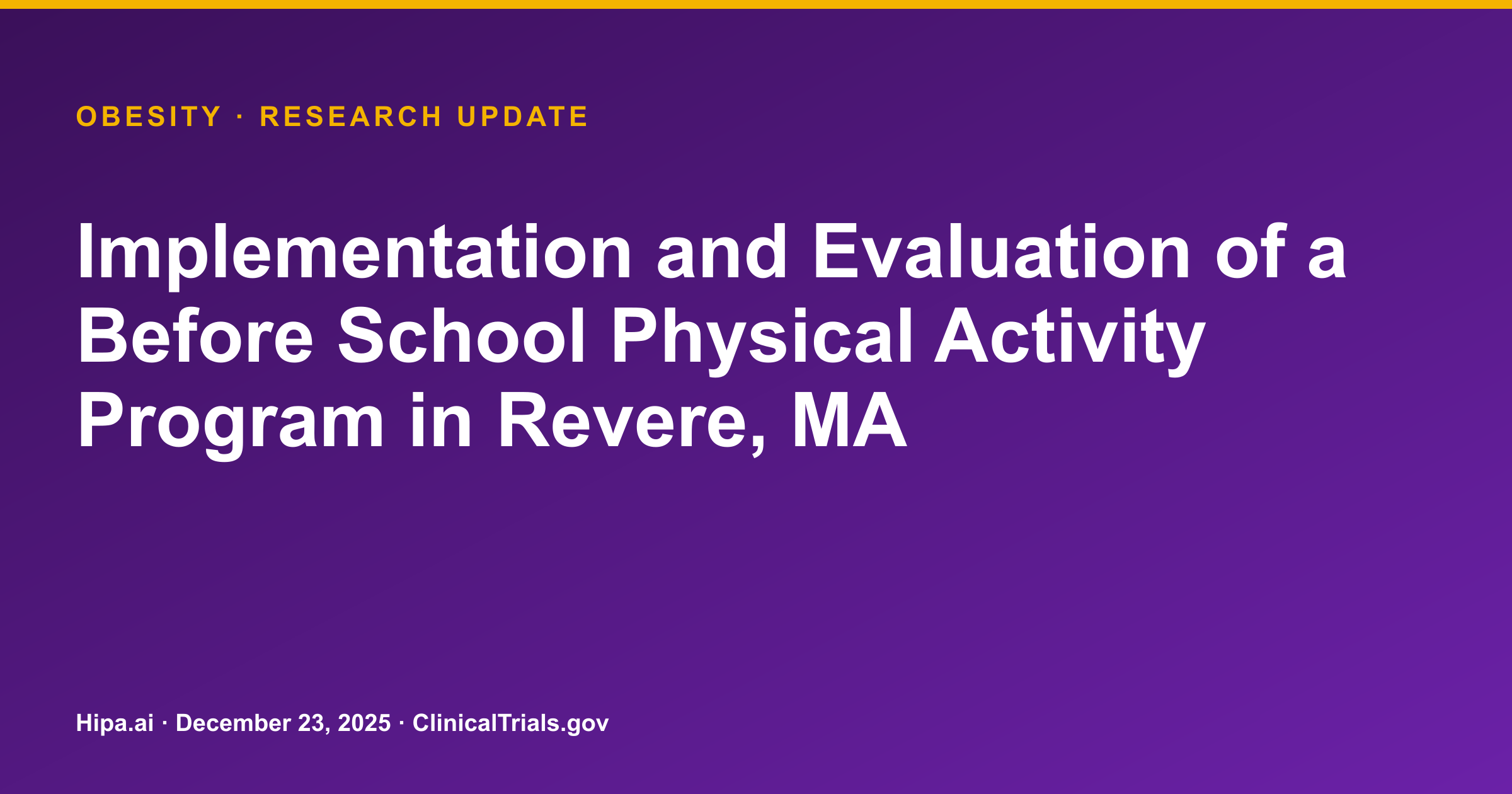 Obesity: Before-School Physical Activity Program Shows Minimal BMI Change — research update card