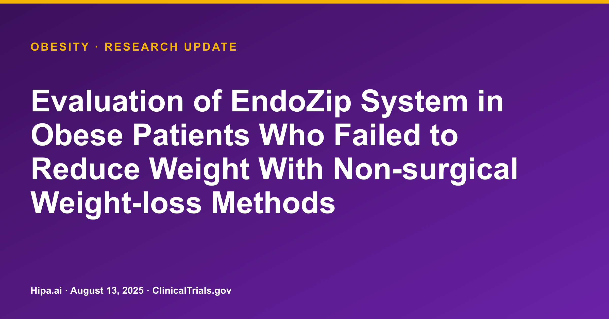 Obesity: EndoZip System Shows 13.2 kg Mean Weight Loss at 12 Months — research update card
