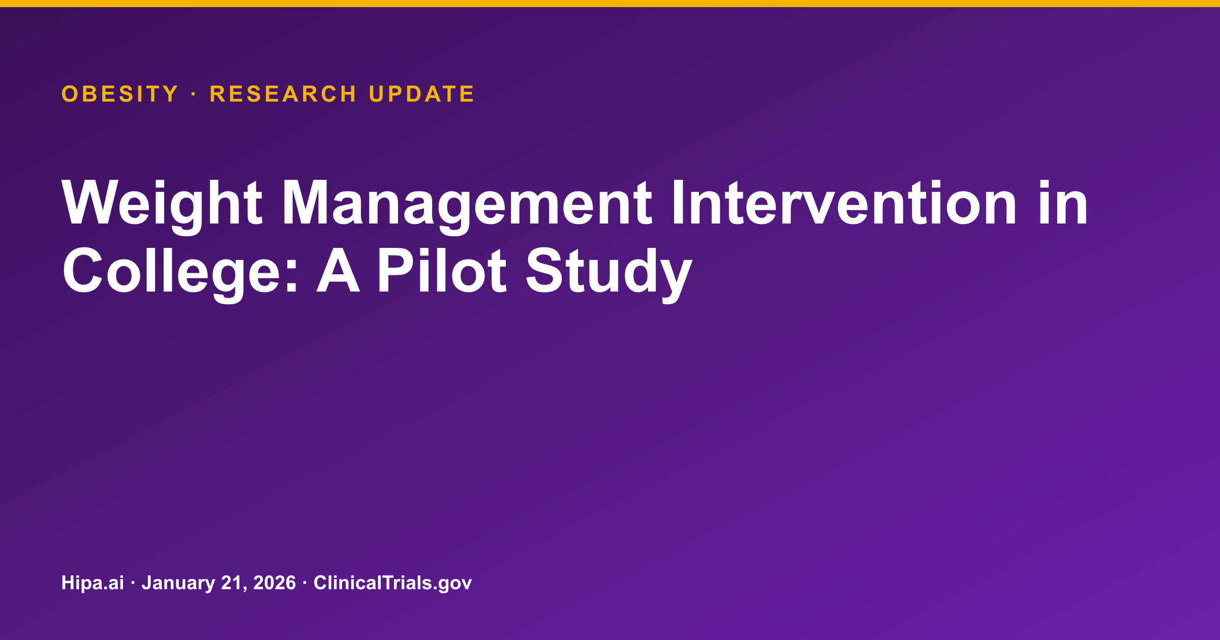 Obesity: Behavioral Weight Loss Intervention Shows Positive Pilot Results — research update card