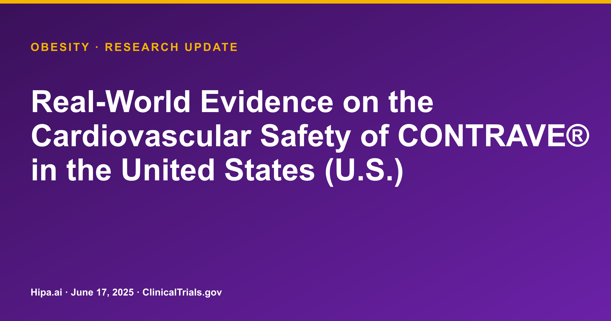 Obesity: CONTRAVE® Shows Lower MACE Incidence in Real-World Study — research update card