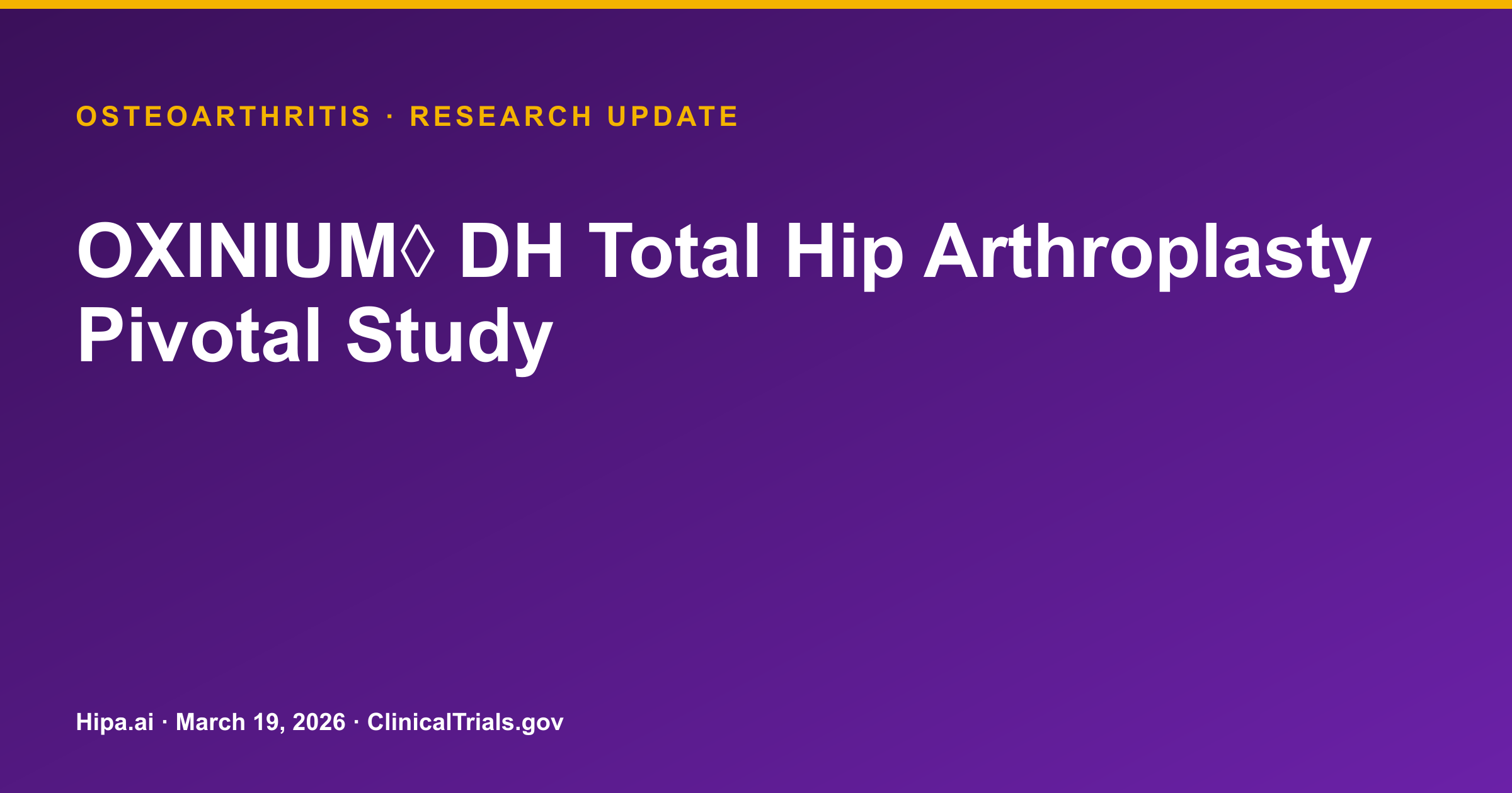 Hip Osteoarthritis: OXINIUM DH Hip System Shows Favorable 2-Year Outcomes — research update card