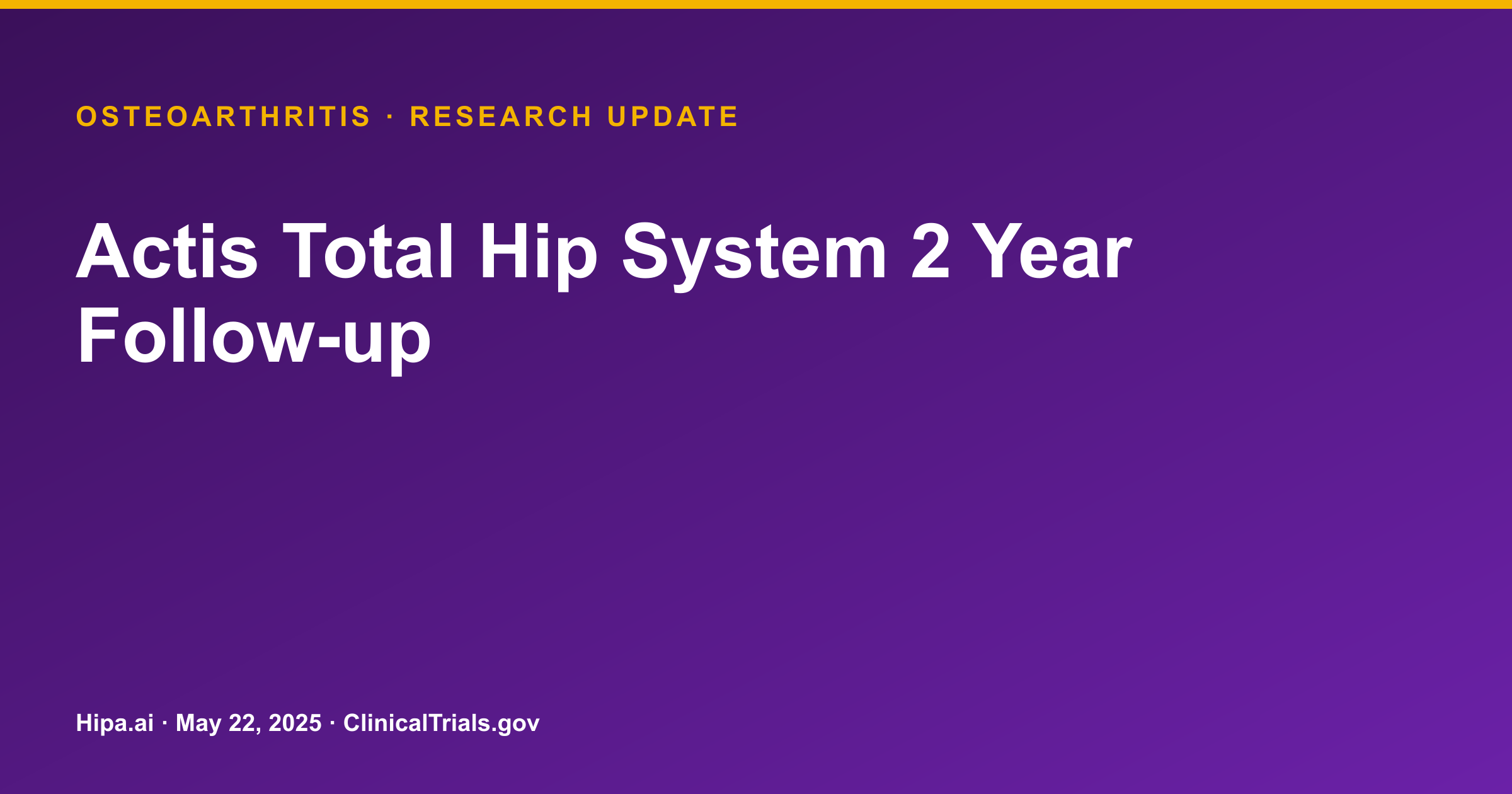 Actis Total Hip System Shows Strong 2-Year Outcomes for Osteoarthritis — research update card