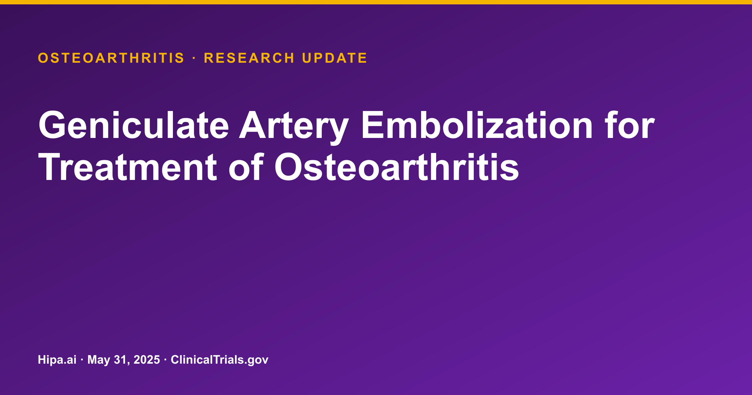 Osteoarthritis: Geniculate Artery Embolization Pilot Trial Reduces Pain by… — research update card