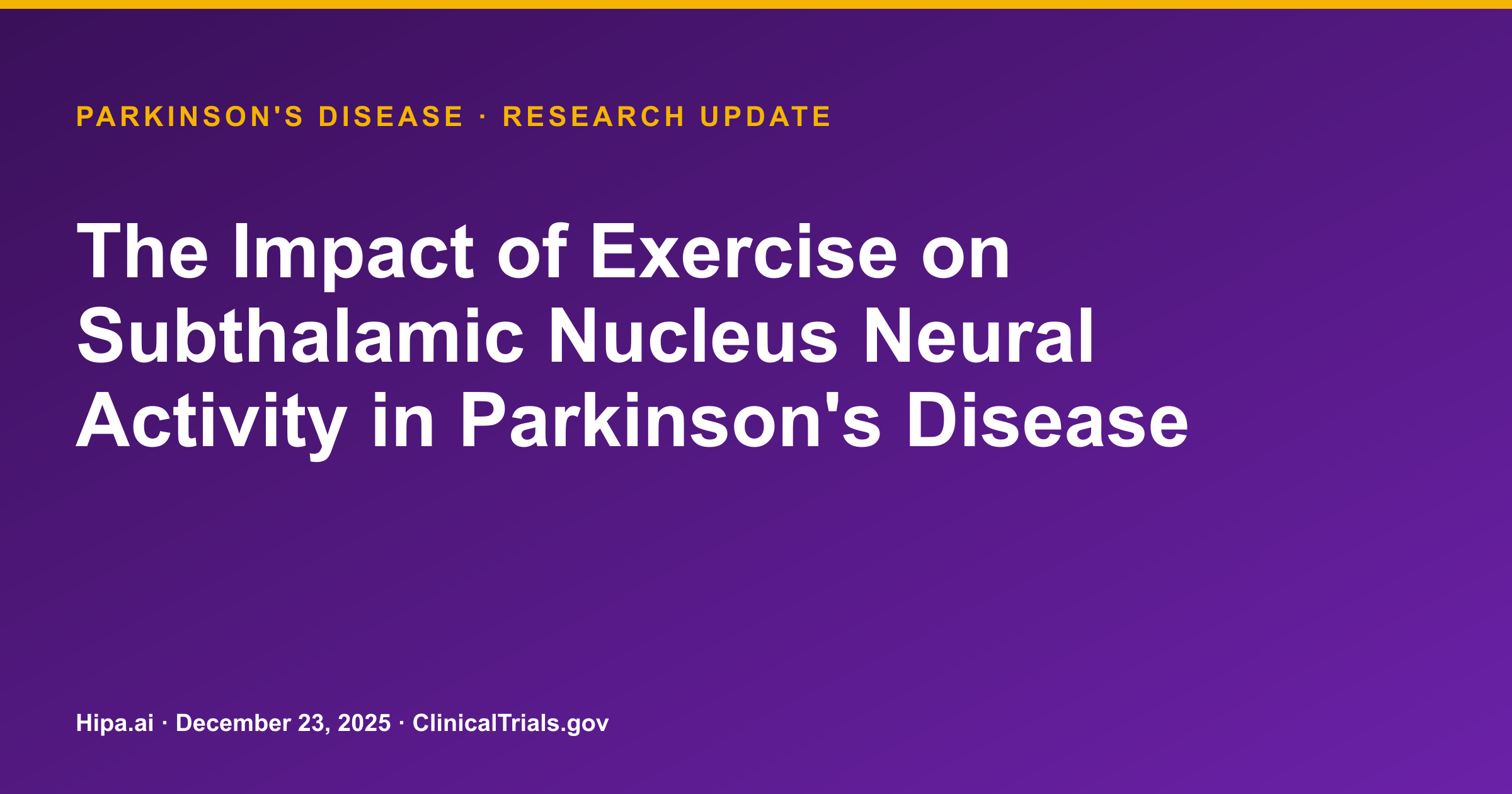 Parkinson's Disease: Exercise Study Posts Neural Activity, Motor Task Results — research update card