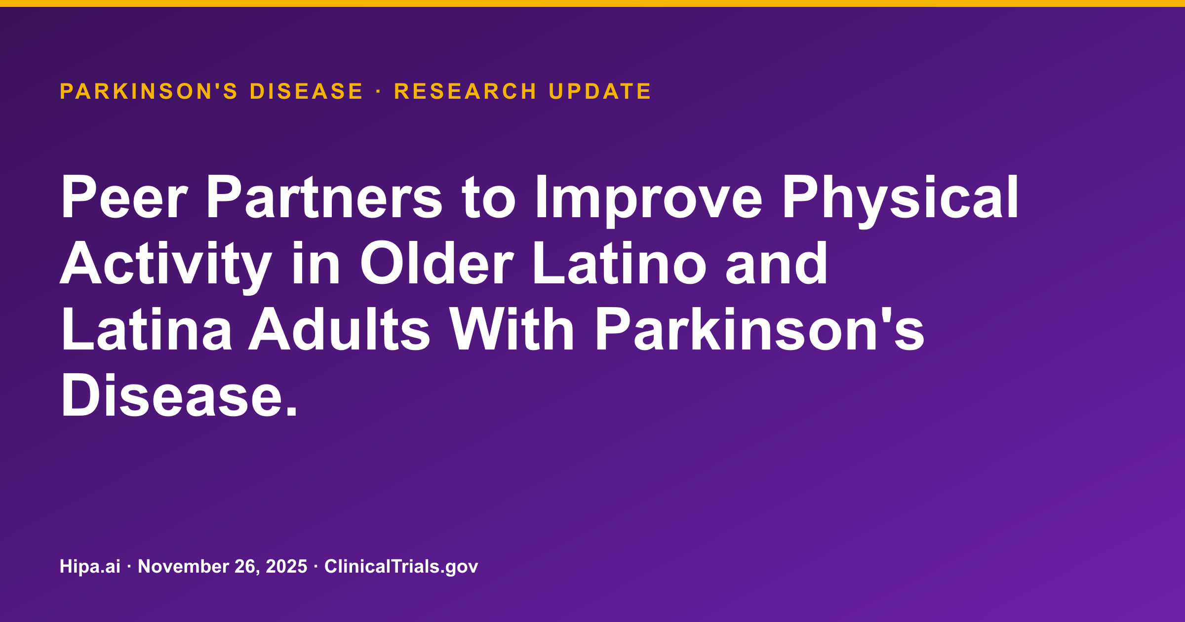 Parkinson's Disease: Peer Partner Program Shows High Feasibility in Latino… — research update card