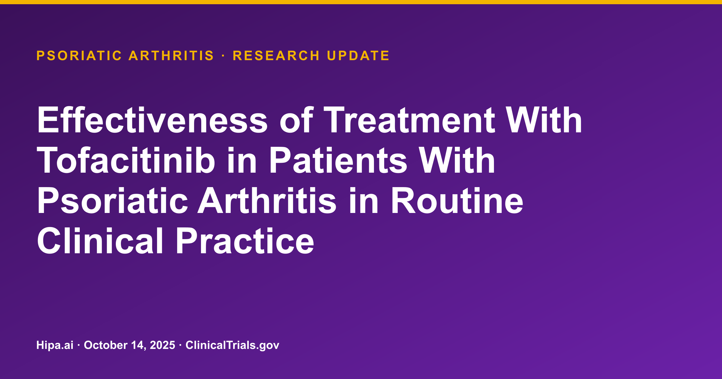 Psoriatic Arthritis: Tofacitinib Achieves Up to 47.4% Low Disease Activity — research update card