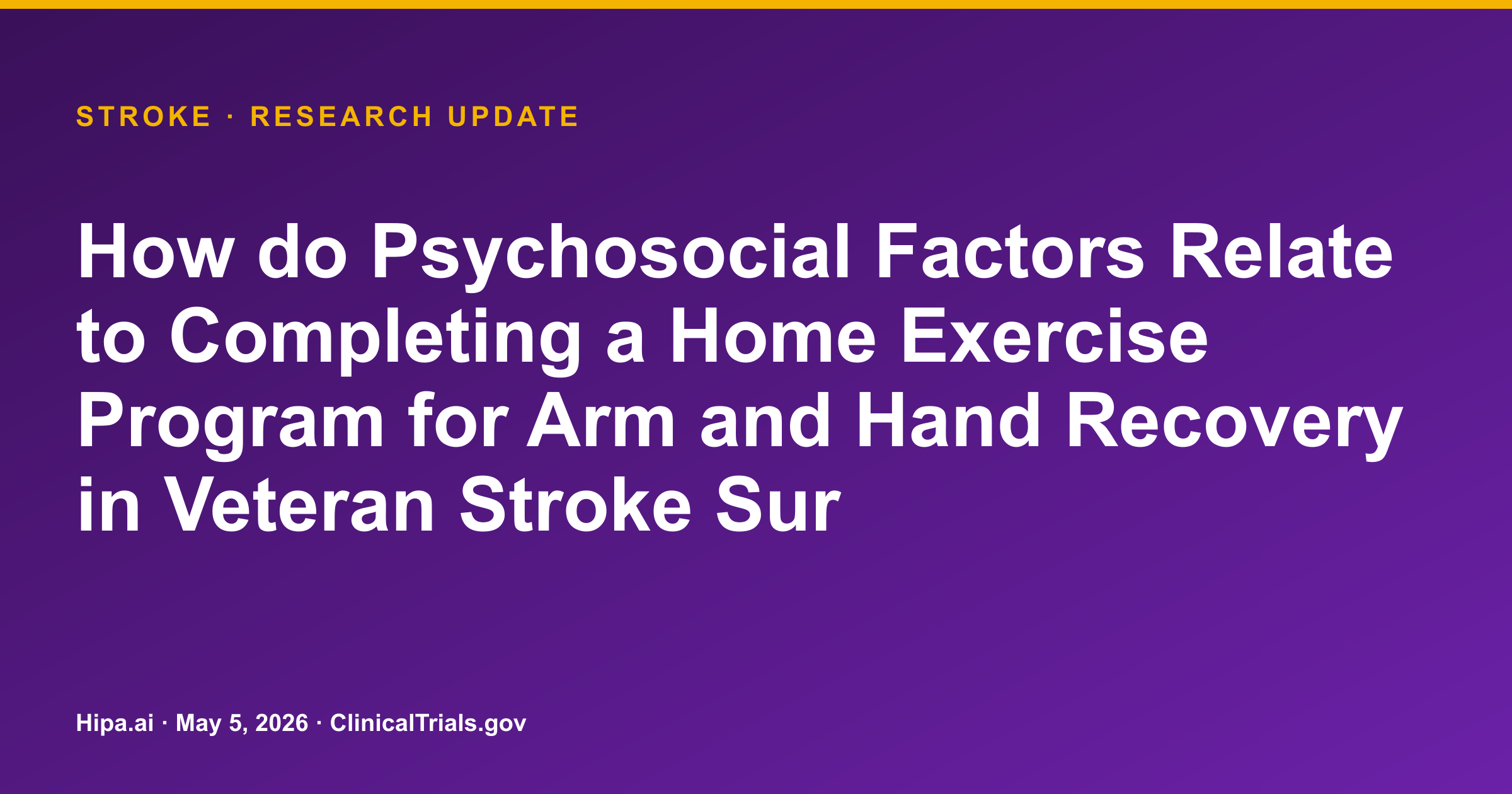 Stroke: Home Exercise Adherence Averaged 108.6% in Veteran Study — research update card