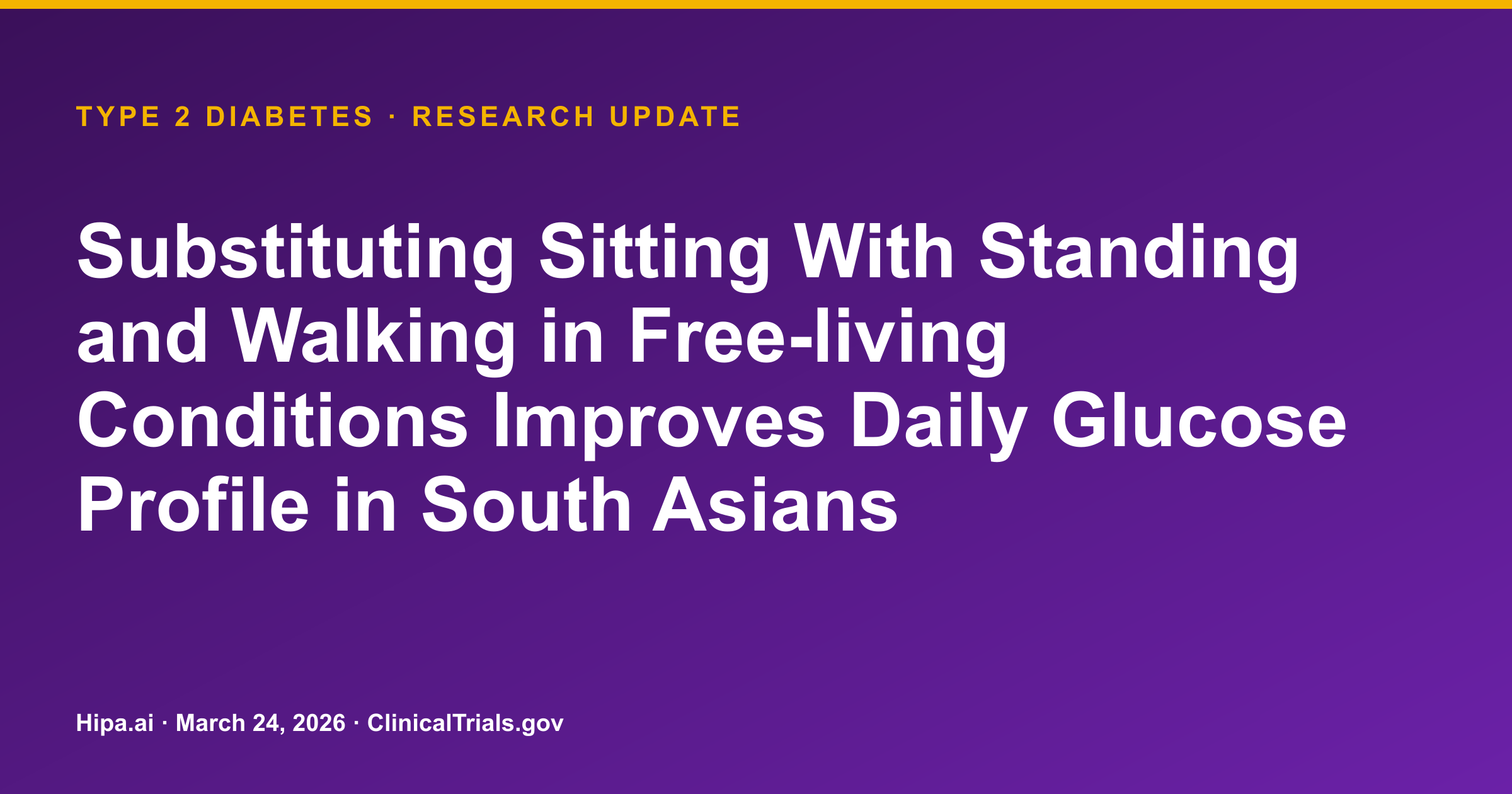 Type 2 Diabetes: Less Sitting Time Improves Daily Glucose Profile — research update card