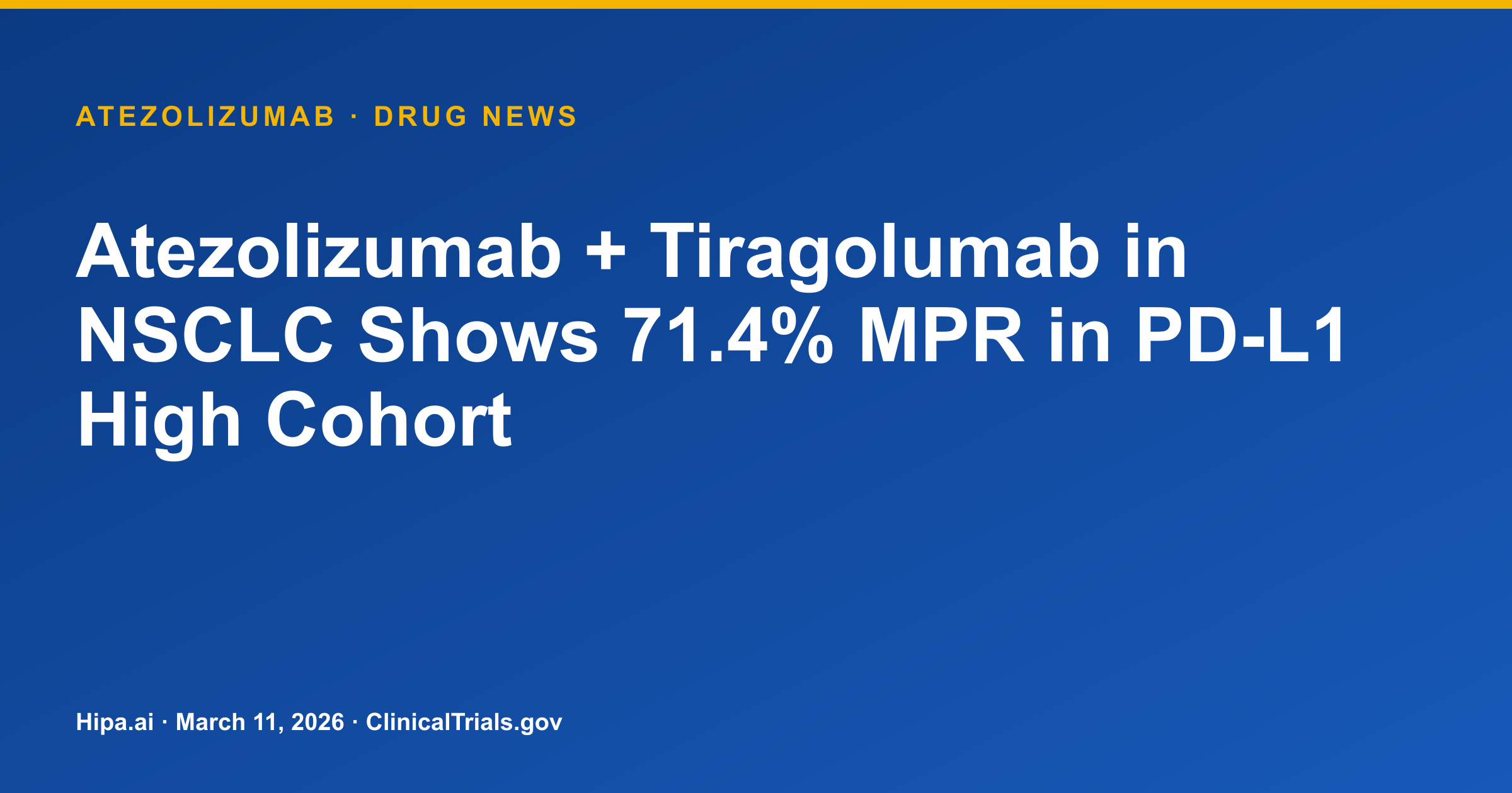 Atezolizumab + Tiragolumab in NSCLC Shows 71.4% MPR in PD-L1 High Cohort — drug news card