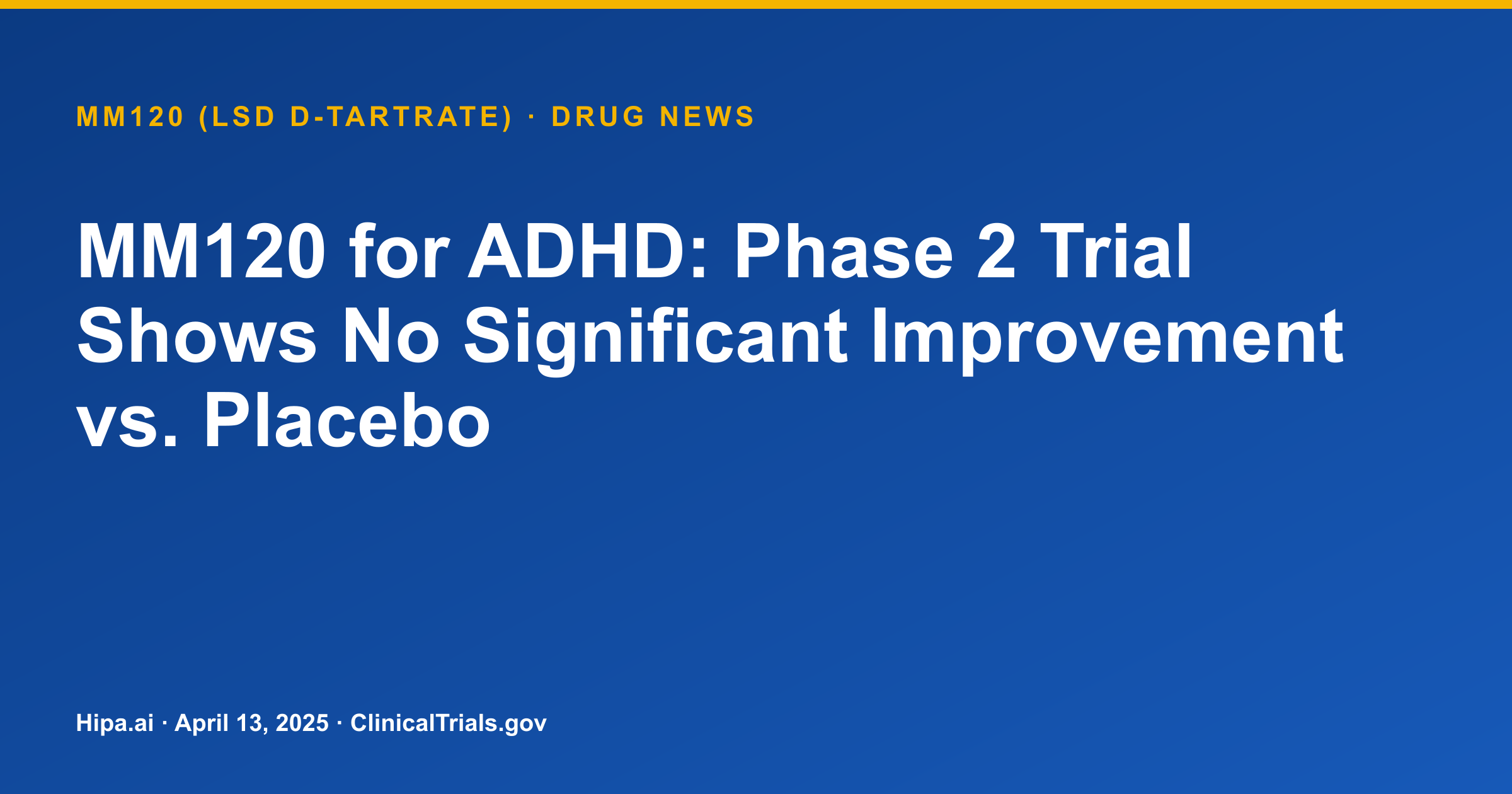 MM120 for ADHD: Phase 2 Trial Shows No Significant Improvement vs. Placebo — drug news card