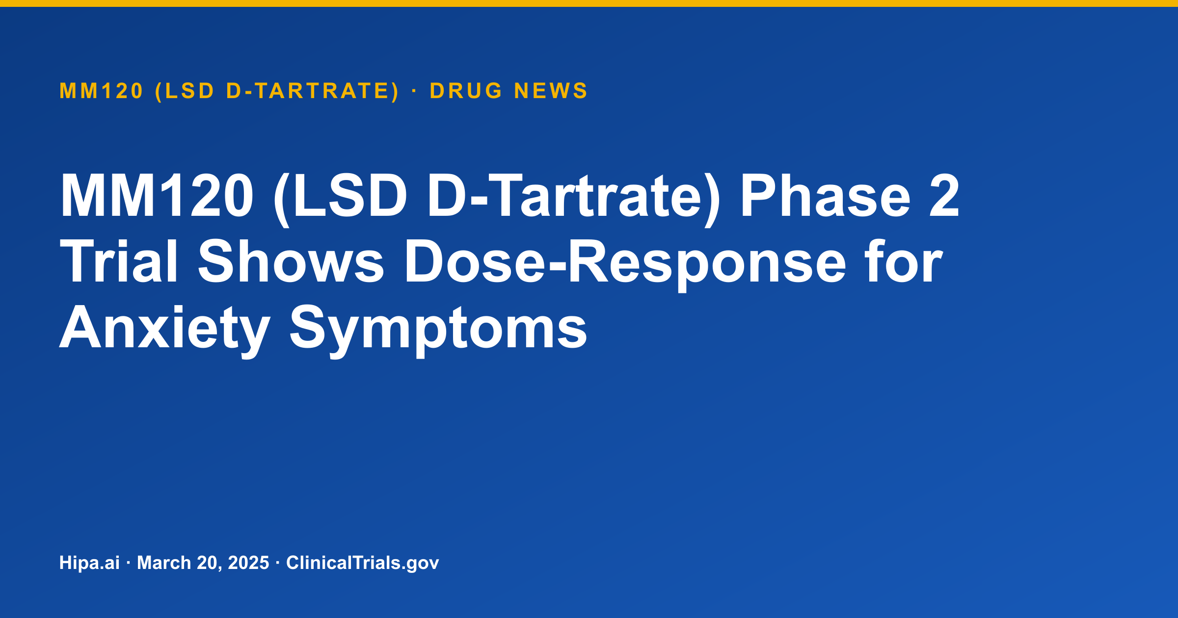 MM120 (LSD D-Tartrate) Phase 2 Trial Shows Dose-Response for Anxiety Symptoms — drug news card