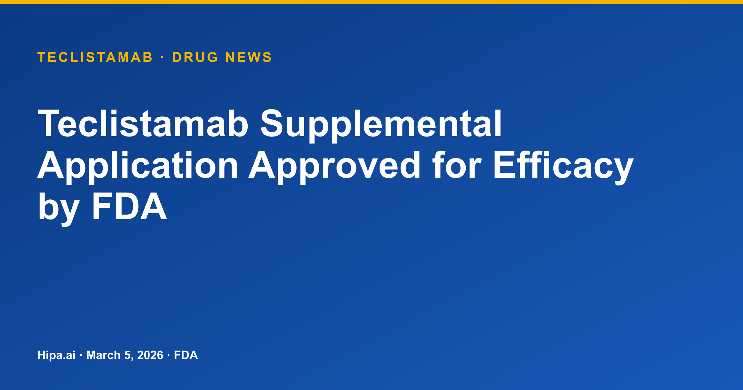 Teclistamab Supplemental Application Approved for Efficacy by FDA — drug news card