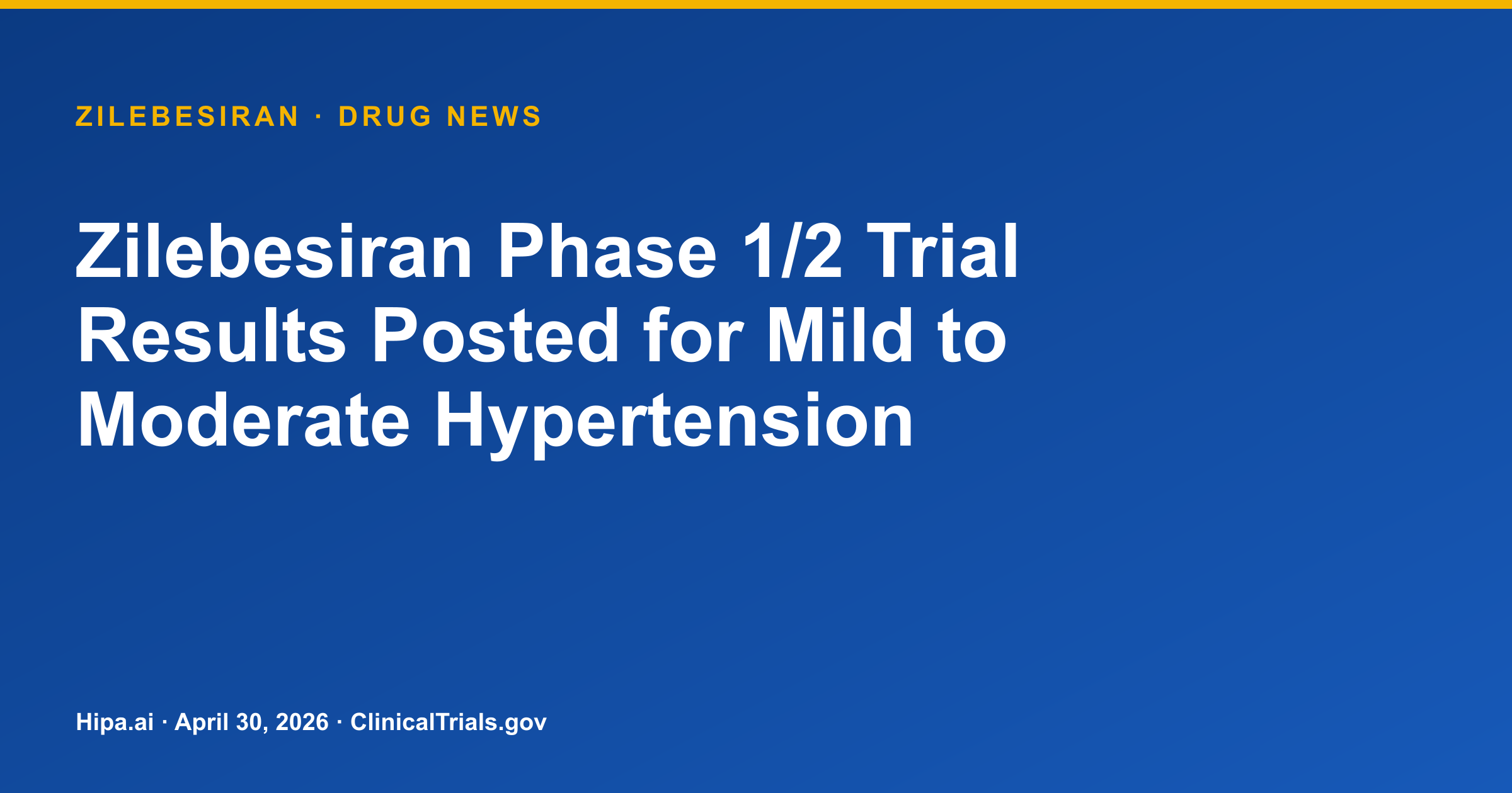 Zilebesiran Phase 1/2 Trial Results Posted for Mild to Moderate Hypertension — drug news card