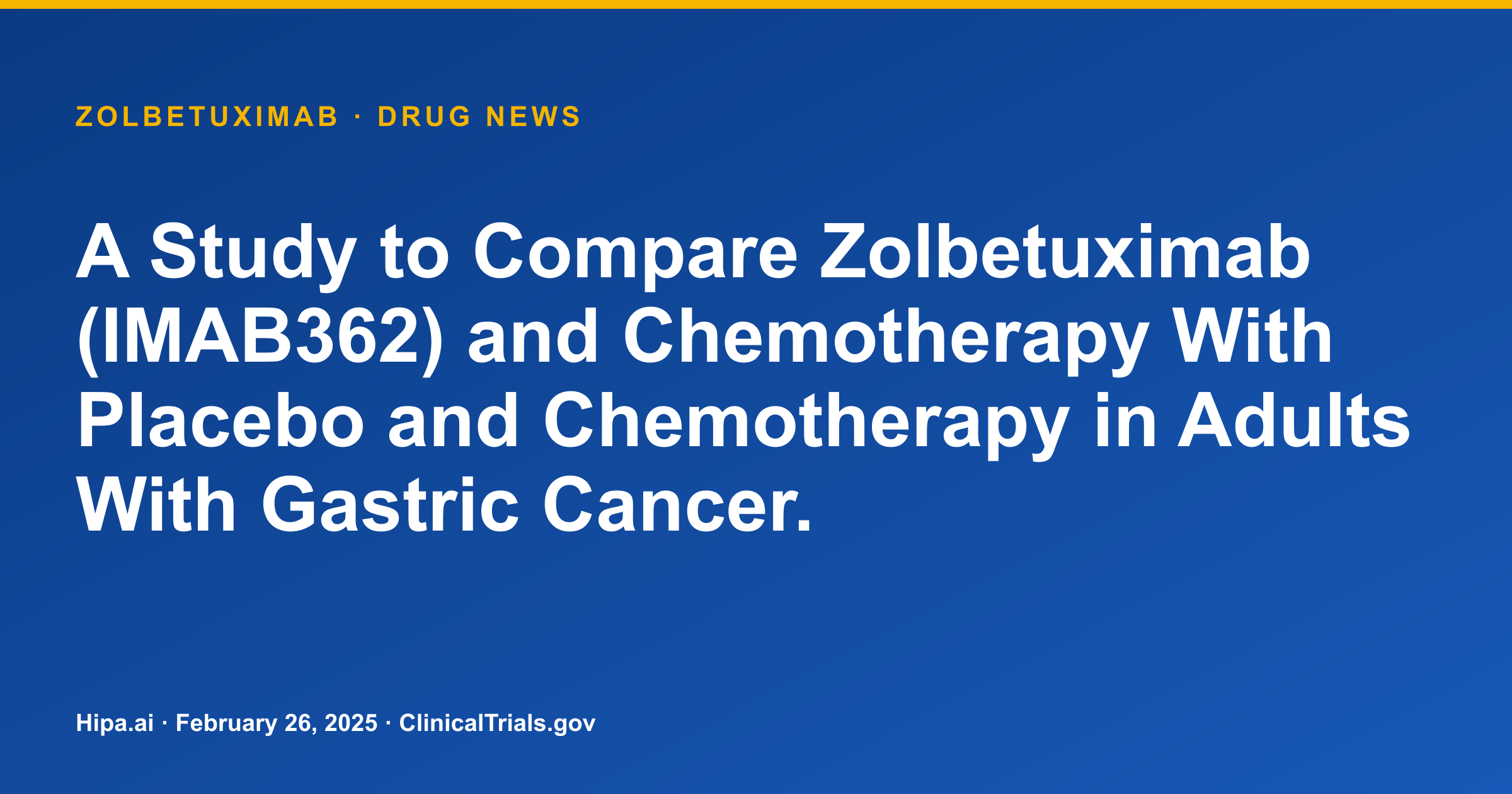 Zolbetuximab Improves PFS and OS in Gastric and GEJ Adenocarcinoma Trial — drug news card